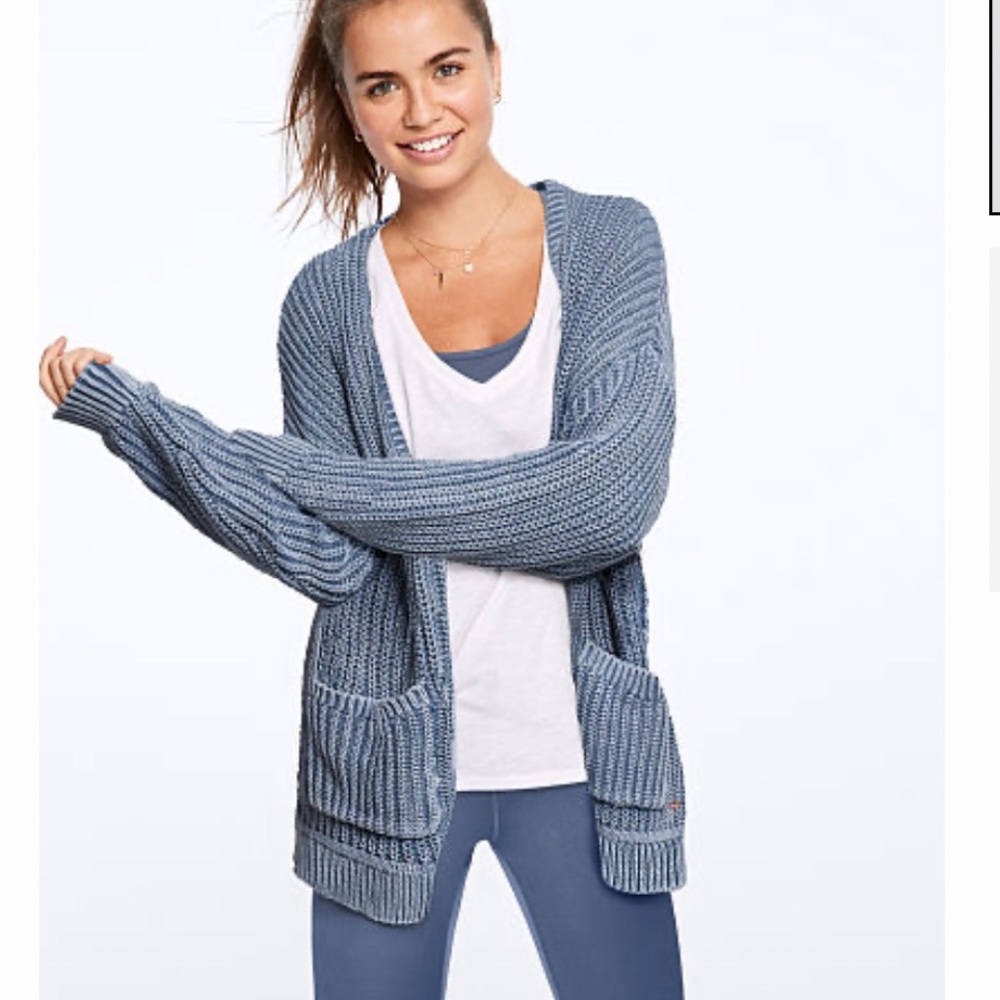 NWT VS PINK OLD SCHOOL BLUE CARDIGAN SWEATER